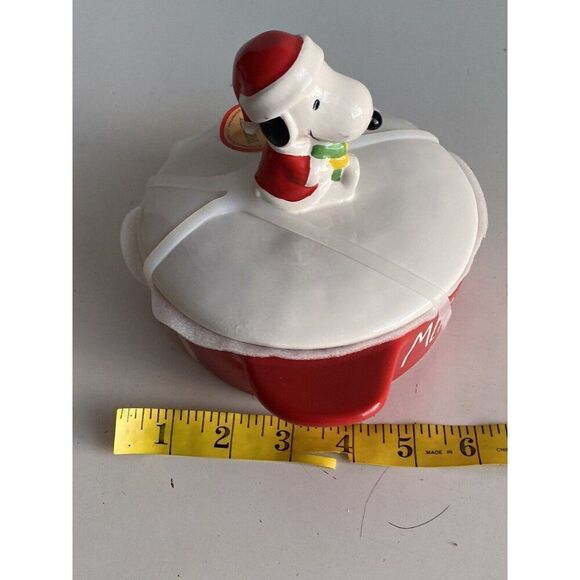 Rae Dunn Peanuts Snoopy Merry Christmas Ceramic Brie Baking Casserole Dish w/Lid - Picture 11 of 13